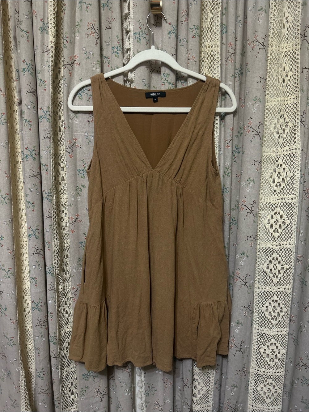 Wishlist Camel Linen Blend Babydoll Mini Dress – Size Small